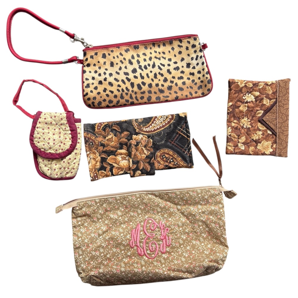 5-Bag Lot Assorted Handmade Makeup Phone Checkbook Holder Coin Purse Bags
